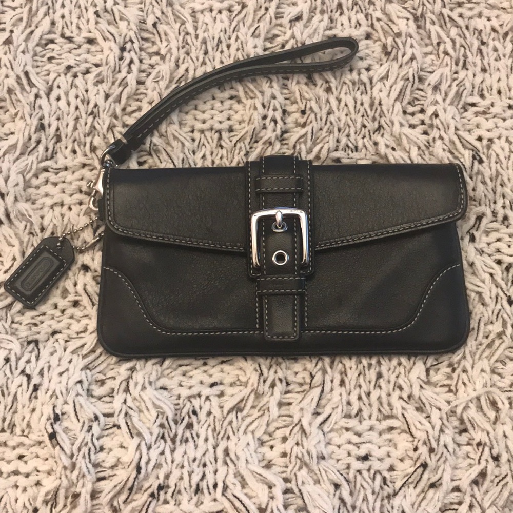 Coach Black Leather Wristlet.